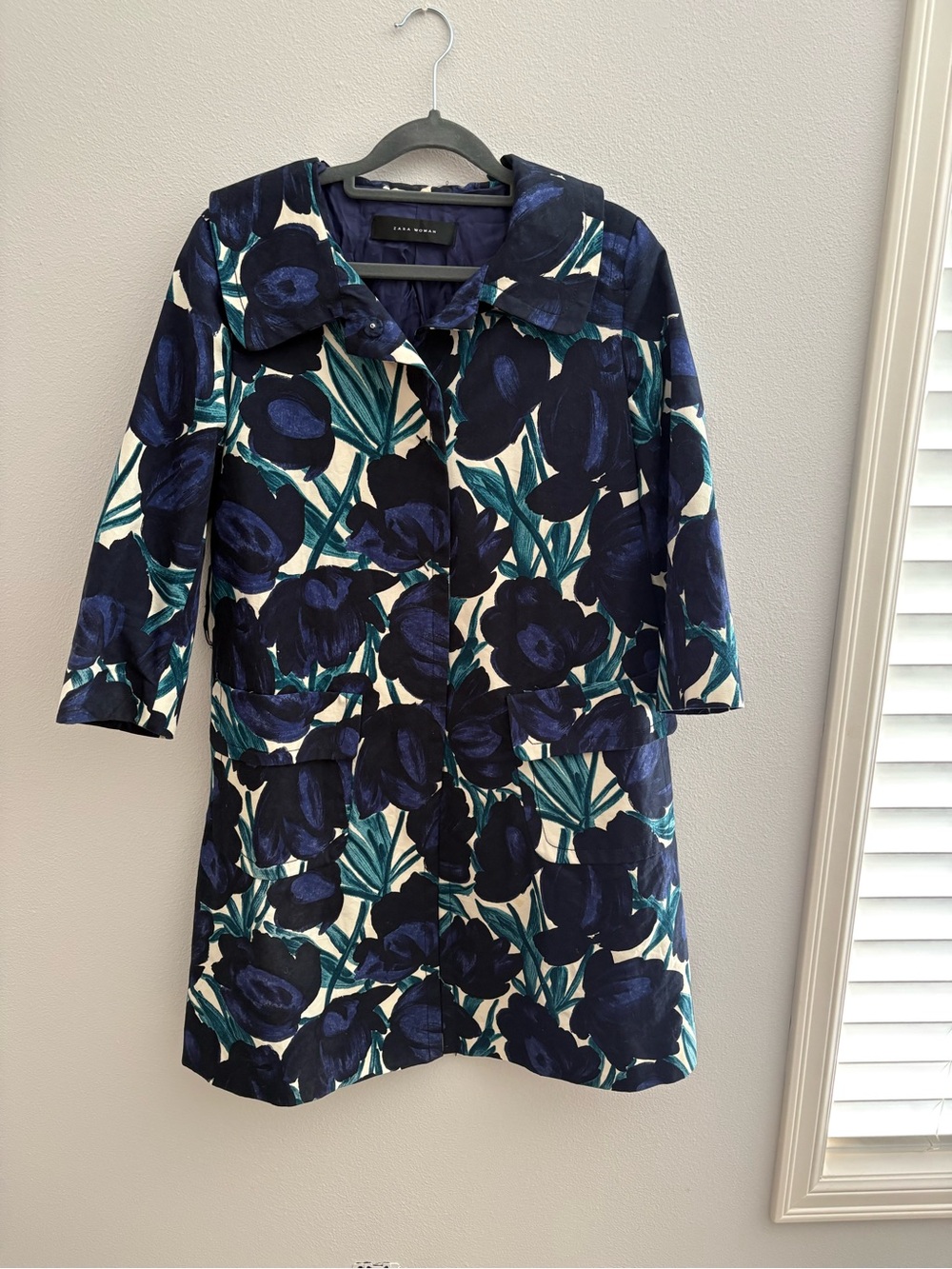 Zara Navy & Cream Floral Trench Coat